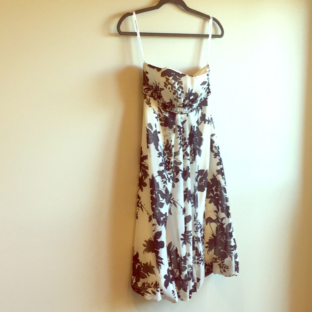 Strapless black and white floral dress
